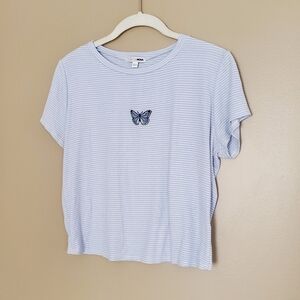 Fashion Nova cropped tee size 1X‎ striped butterfly babe baby tee embroidered